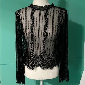 Black lace belle long sleeved new top